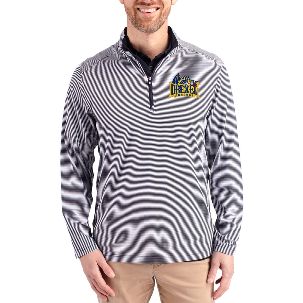  Drexel Dragons Cutter & Buck Virtue Micro Stripe DryTec Quarter-Zip Pullover - Navy